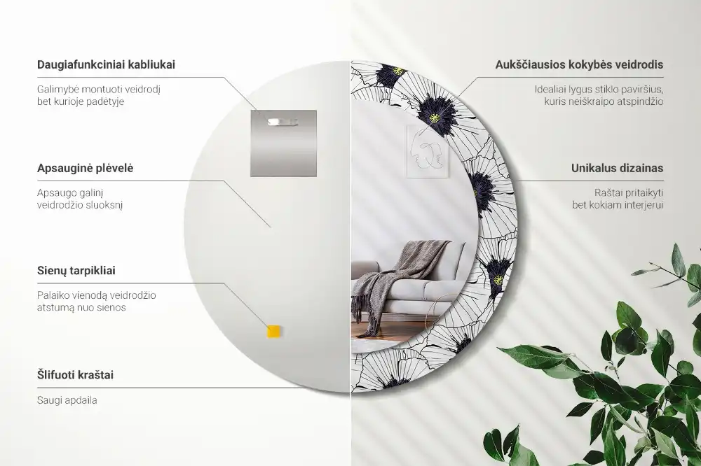 Okroglo okrasno ogledalo Cvetlični aranžma