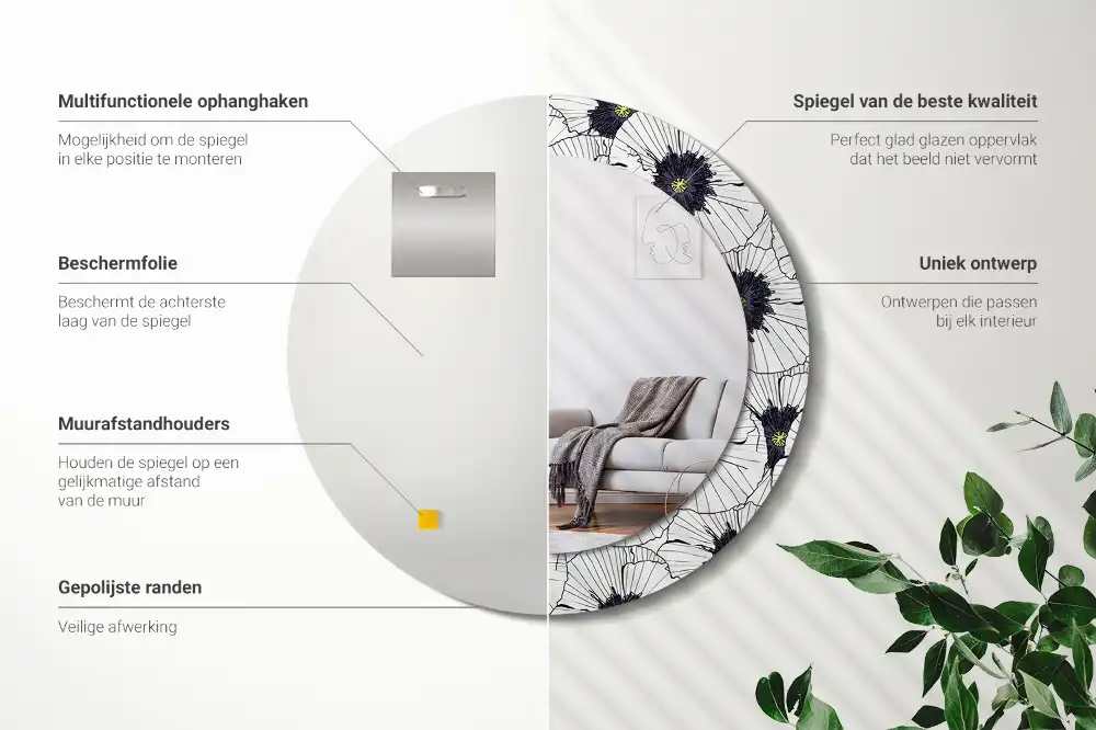 Okroglo okrasno ogledalo Cvetlični aranžma