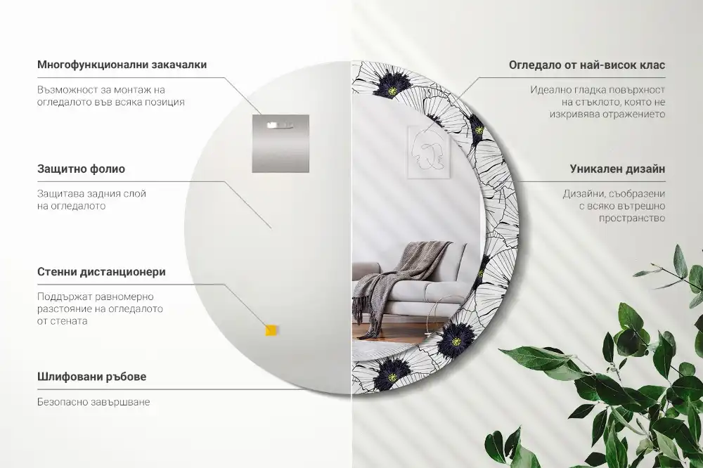 Okroglo okrasno ogledalo Cvetlični aranžma