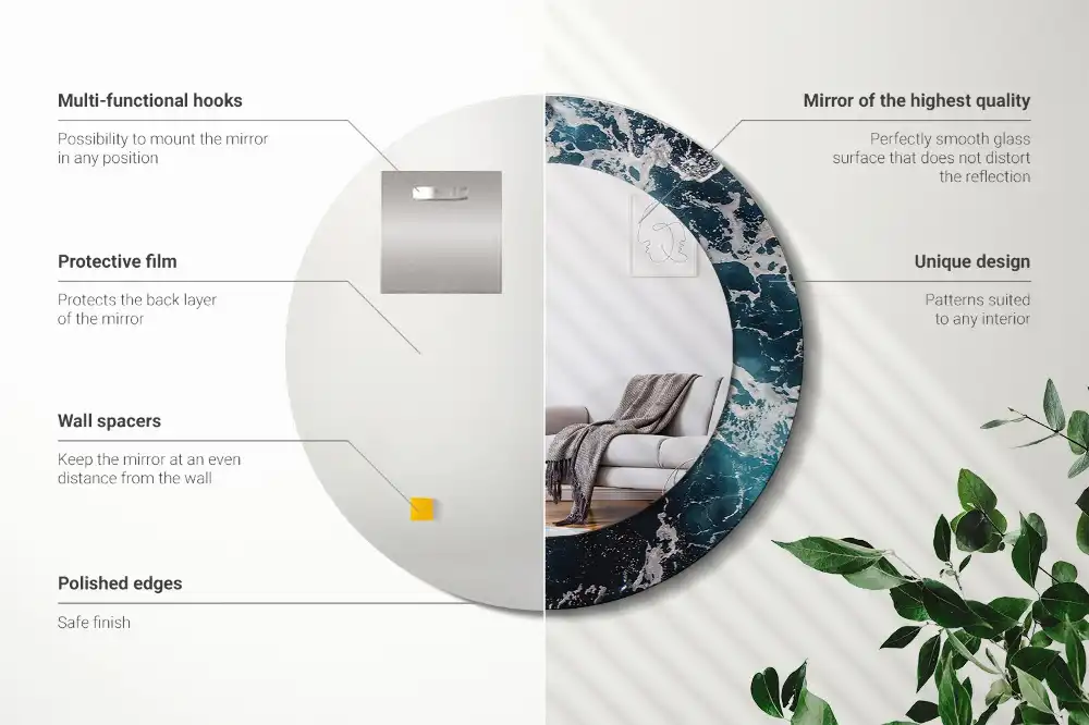 Okroglo okrasno ogledalo Razburkano morje