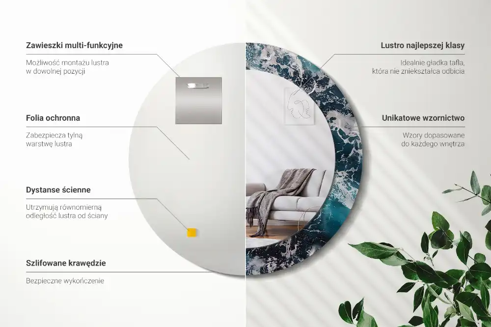 Okroglo okrasno ogledalo Razburkano morje