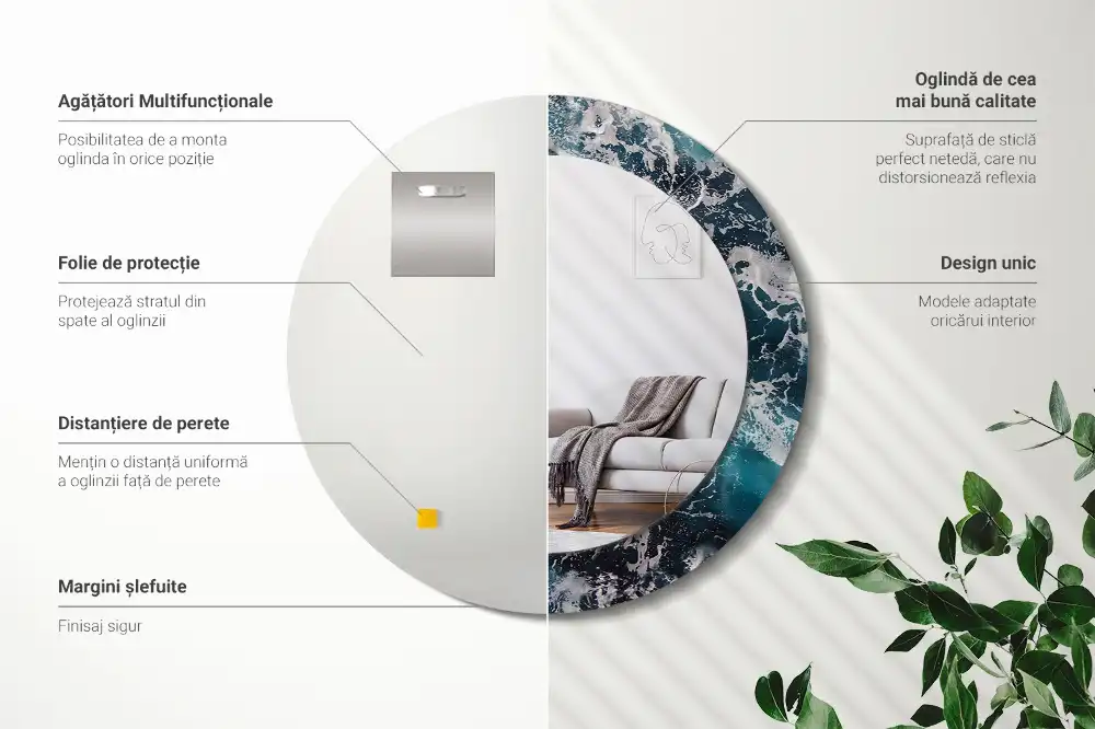 Okroglo okrasno ogledalo Razburkano morje