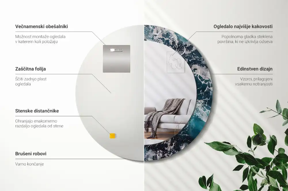 Okroglo okrasno ogledalo Razburkano morje