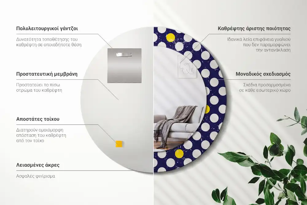 Okroglo stensko okrasno ogledalo Retro pikice