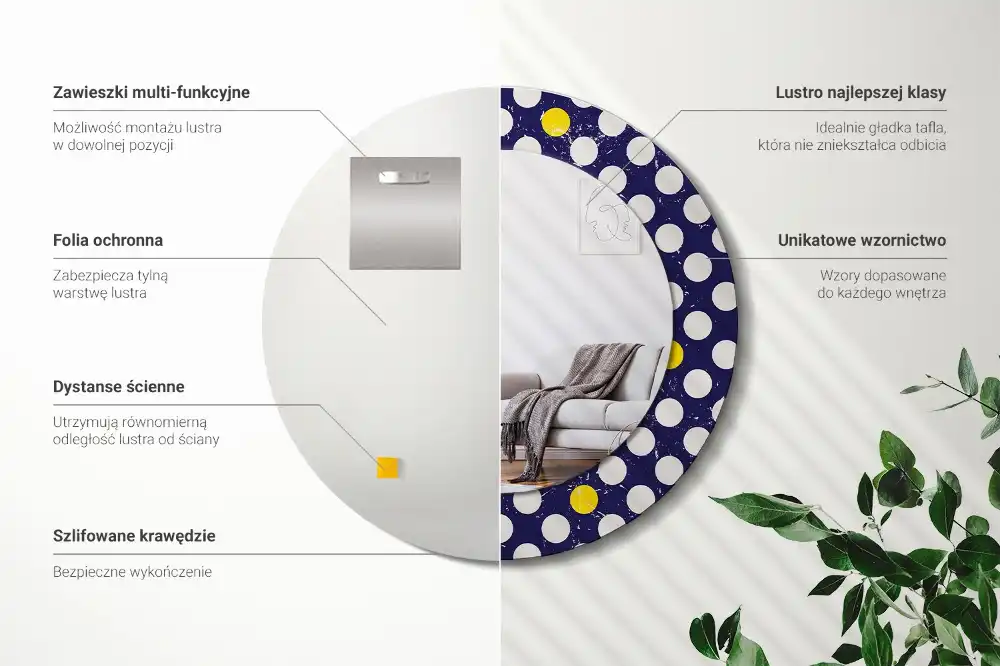 Okroglo stensko okrasno ogledalo Retro pikice