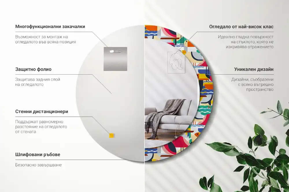 Tiskano okroglo ogledalo Geometrične tropske ptice