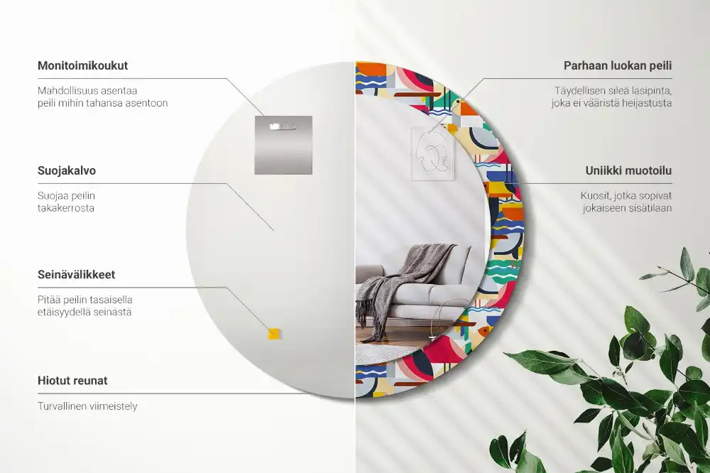 Tiskano okroglo ogledalo Geometrične tropske ptice