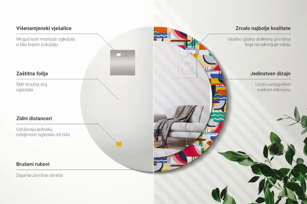 Tiskano okroglo ogledalo Geometrične tropske ptice