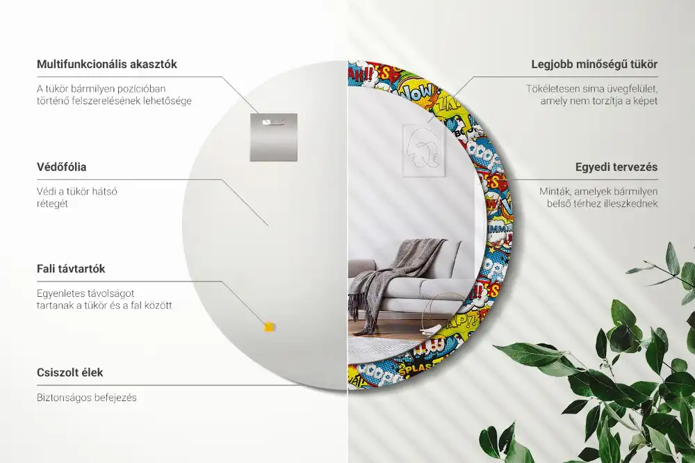 Okroglo stensko okrasno ogledalo Vzorec v slogu stripa