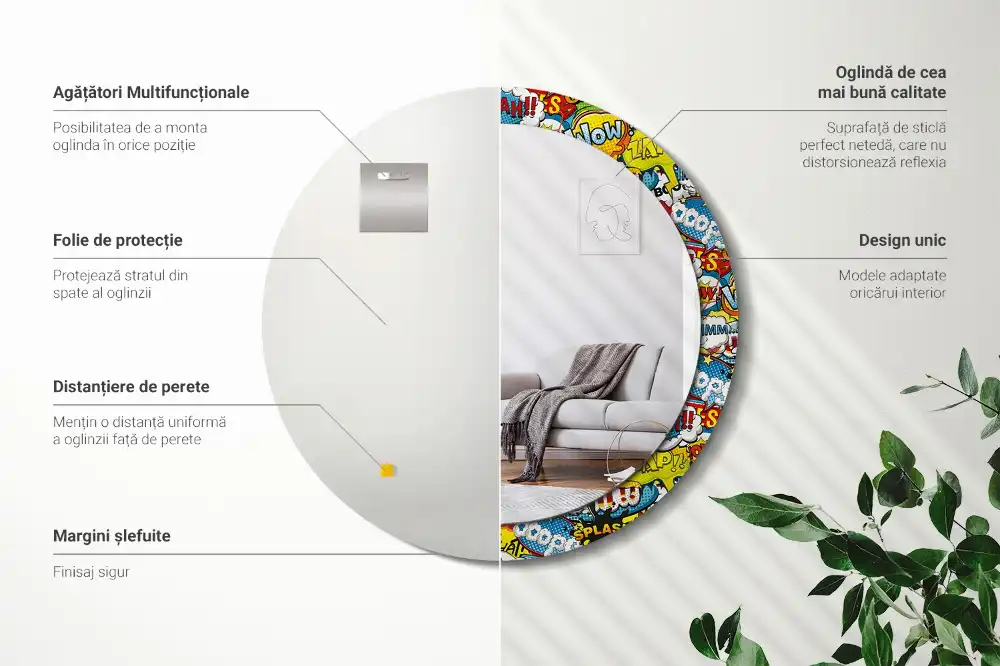 Okroglo stensko okrasno ogledalo Vzorec v slogu stripa