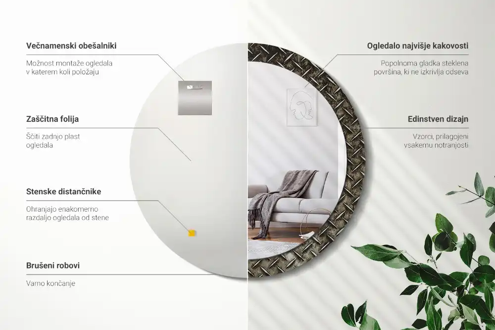 Tiskano okroglo ogledalo Jeklena tekstura