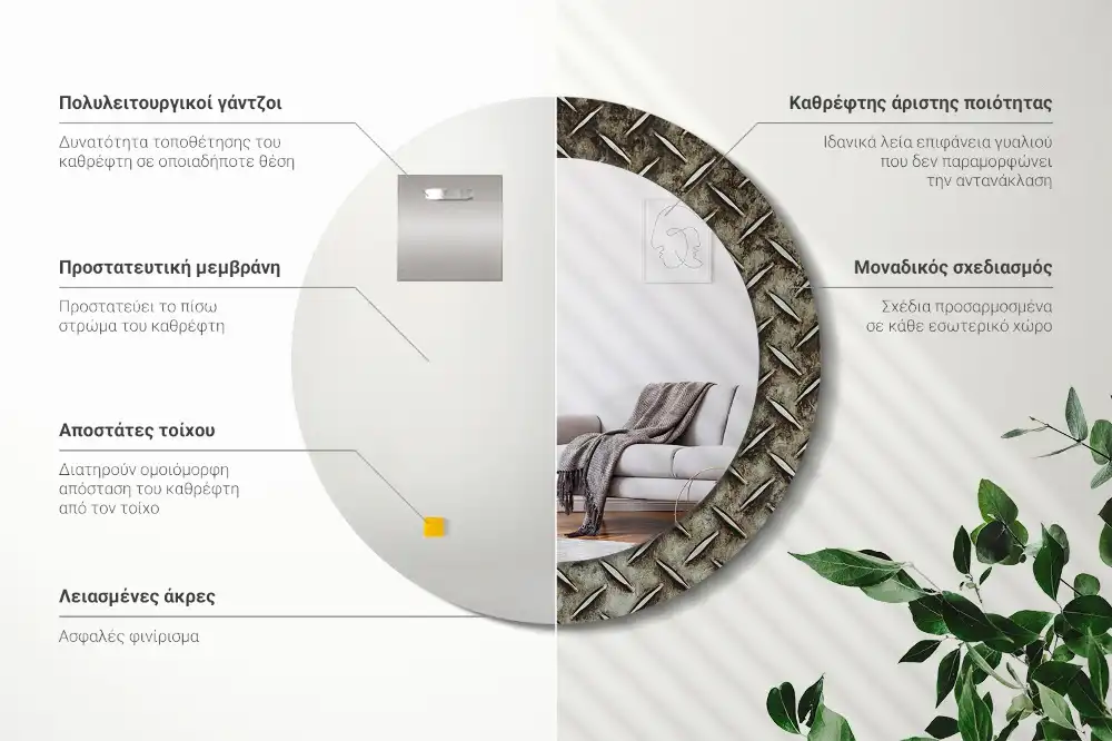 Tiskano okroglo ogledalo Jeklena tekstura