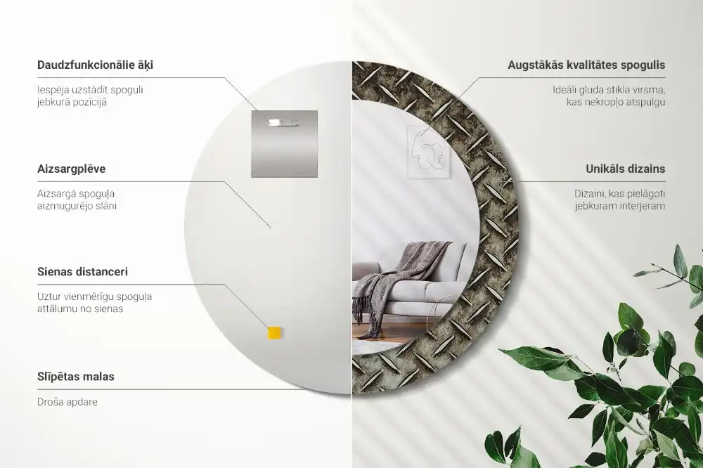 Tiskano okroglo ogledalo Jeklena tekstura