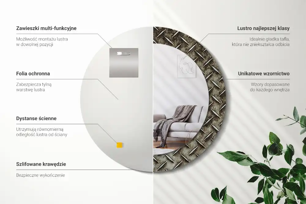 Tiskano okroglo ogledalo Jeklena tekstura