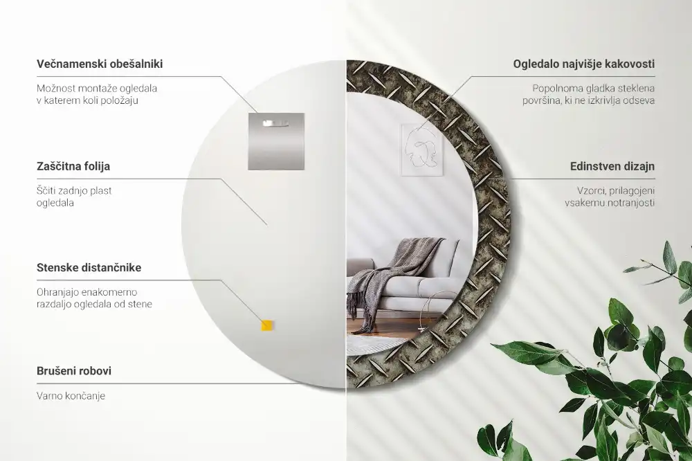 Tiskano okroglo ogledalo Jeklena tekstura