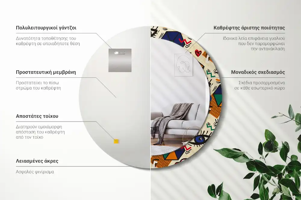 Tiskano okroglo ogledalo Pop art slog