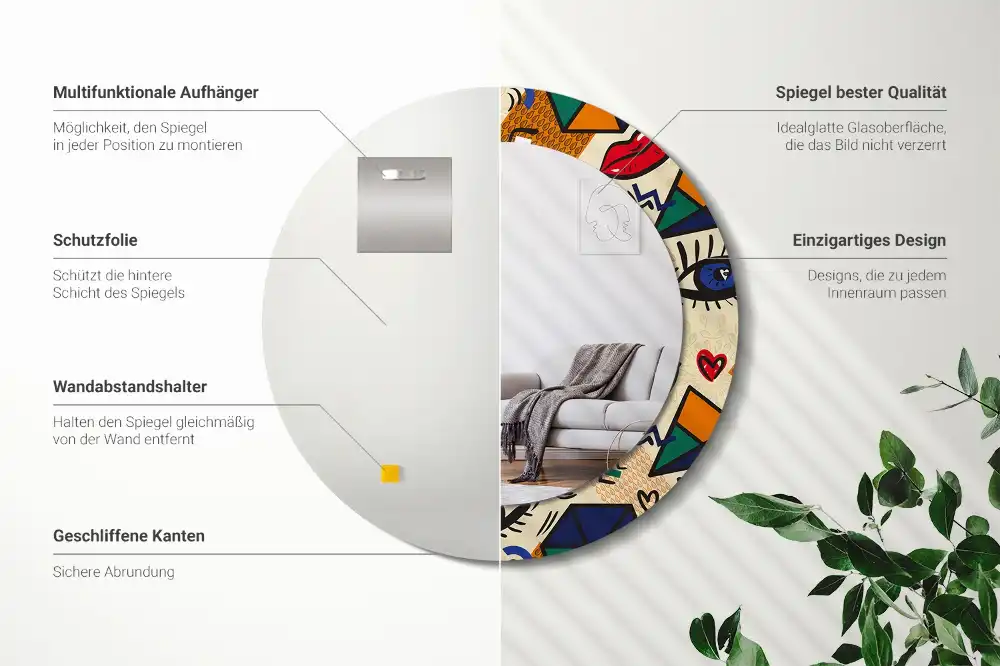 Tiskano okroglo ogledalo Pop art slog