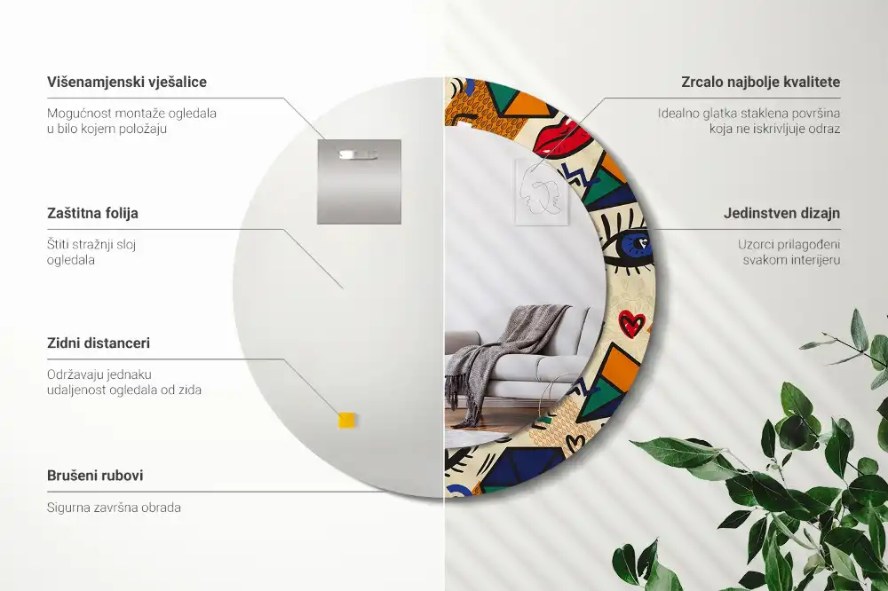 Tiskano okroglo ogledalo Pop art slog