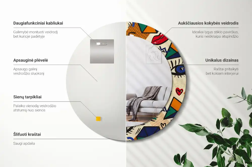 Tiskano okroglo ogledalo Pop art slog