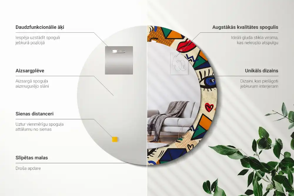 Tiskano okroglo ogledalo Pop art slog