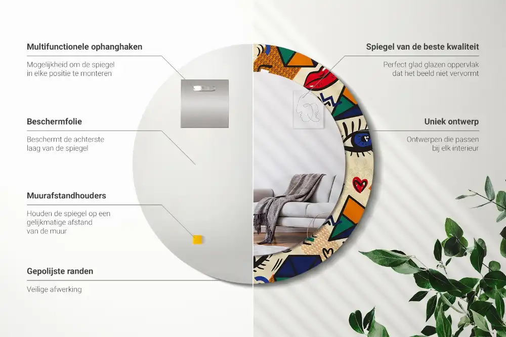 Tiskano okroglo ogledalo Pop art slog