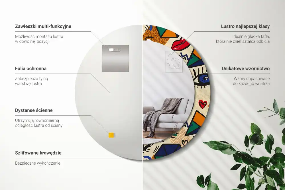 Tiskano okroglo ogledalo Pop art slog