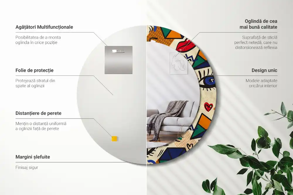 Tiskano okroglo ogledalo Pop art slog