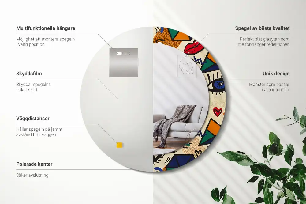 Tiskano okroglo ogledalo Pop art slog