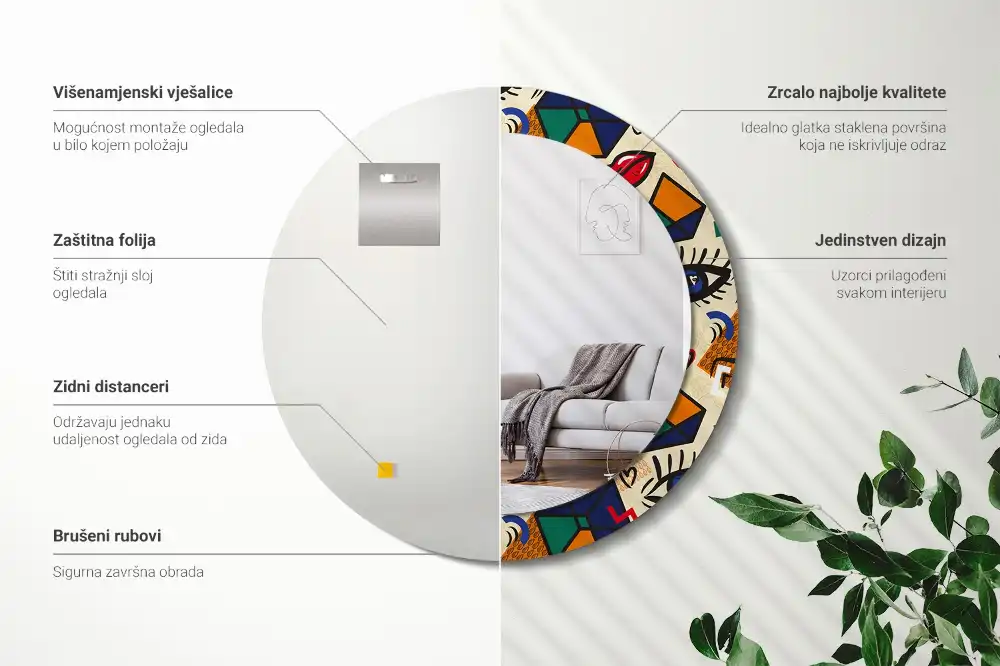 Tiskano okroglo ogledalo Pop art slog