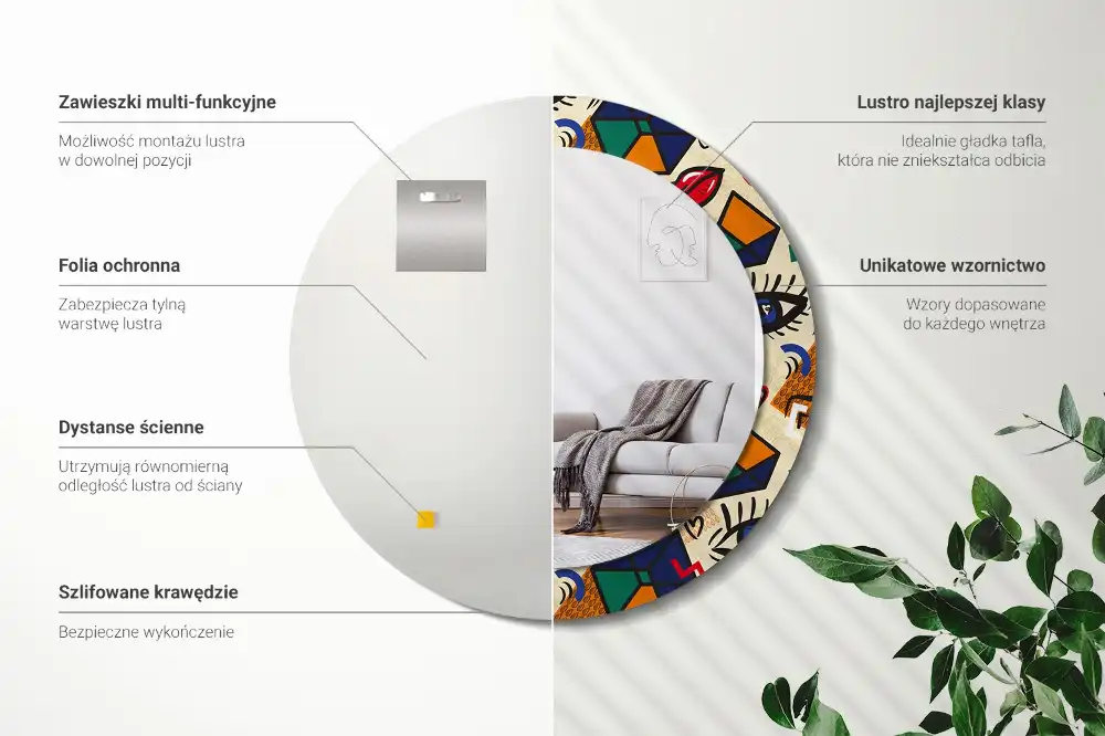 Tiskano okroglo ogledalo Pop art slog