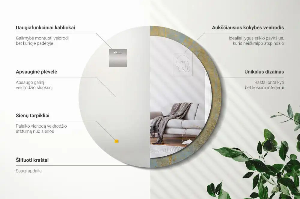 Okroglo okrasno ogledalo Vzorec podstrešja