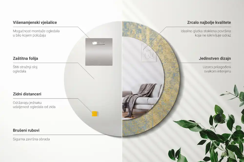 Okroglo okrasno ogledalo Vzorec podstrešja