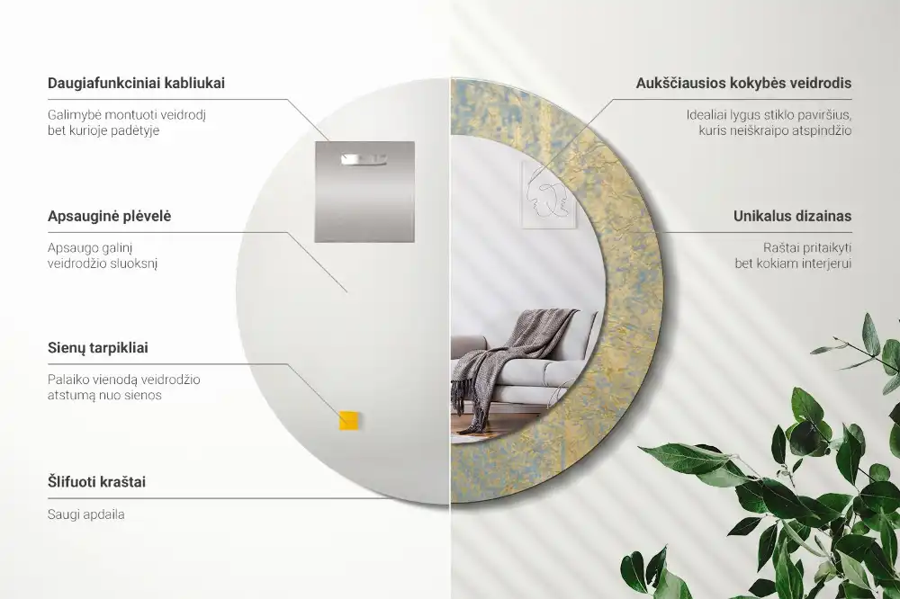 Okroglo okrasno ogledalo Vzorec podstrešja