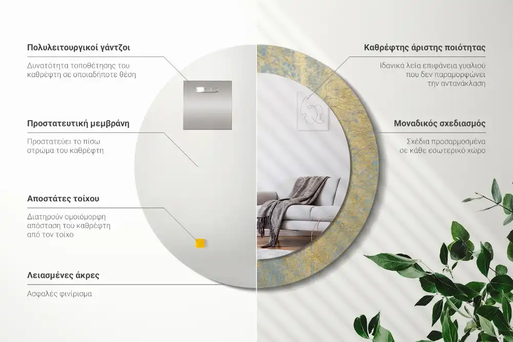 Okroglo okrasno ogledalo Vzorec podstrešja