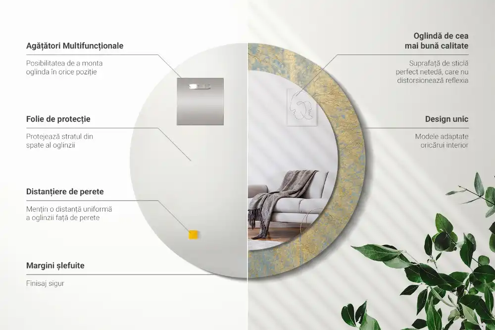 Okroglo okrasno ogledalo Vzorec podstrešja