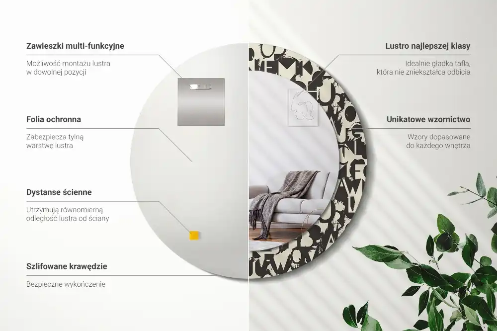 Okroglo stensko okrasno ogledalo Črke