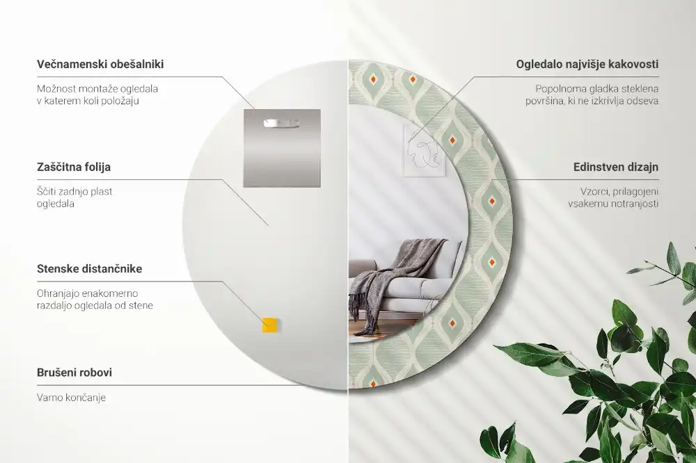 Tiskano okroglo ogledalo Klasični vintage vzorec