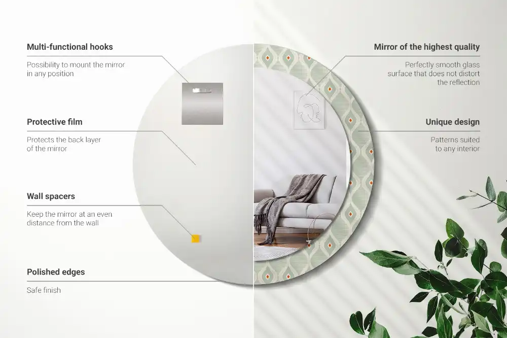 Tiskano okroglo ogledalo Klasični vintage vzorec