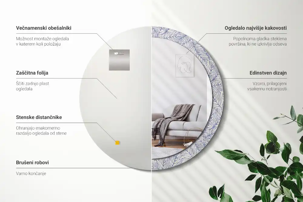 Okroglo okrasno ogledalo Obris tropske palme