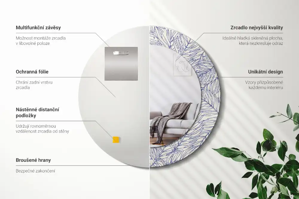 Okroglo okrasno ogledalo Obris tropske palme