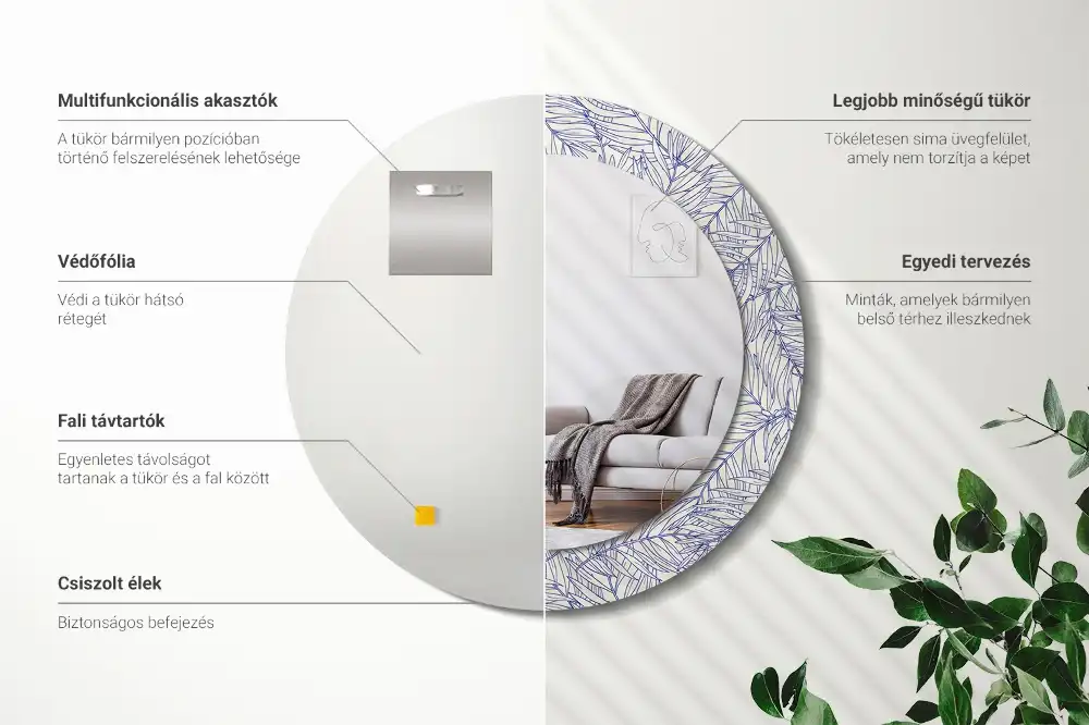 Okroglo okrasno ogledalo Obris tropske palme