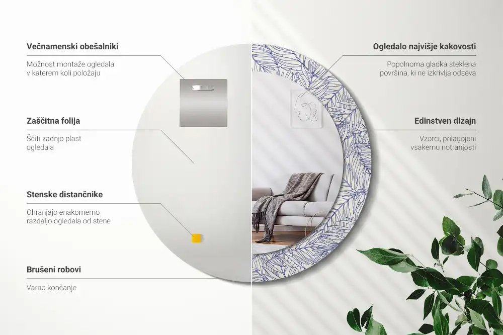 Okroglo okrasno ogledalo Obris tropske palme