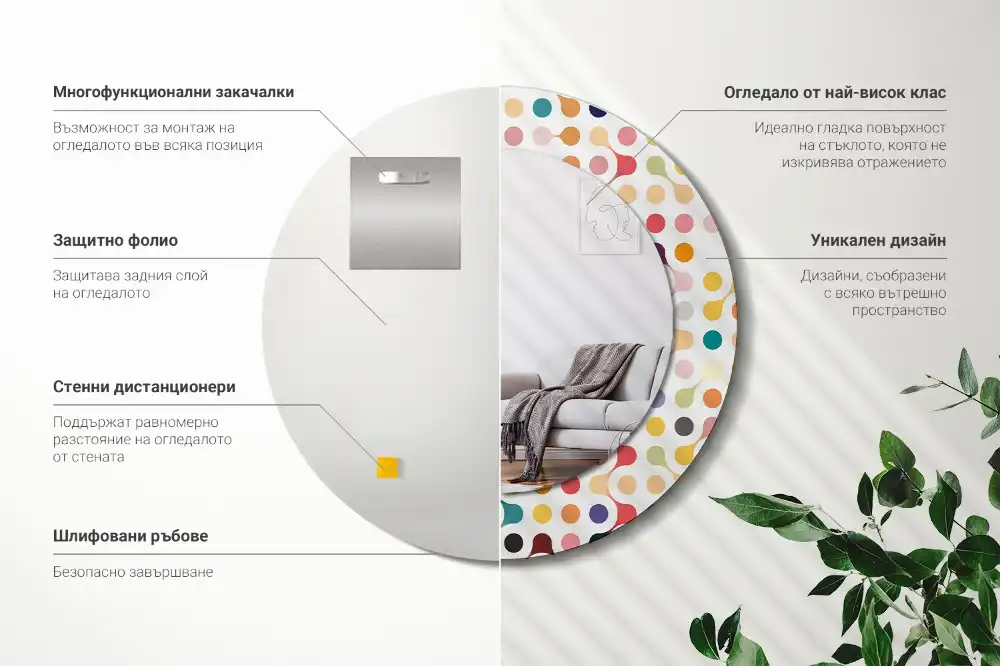 Okroglo stensko okrasno ogledalo Pike pop arta