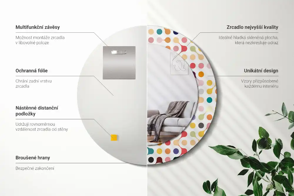 Okroglo stensko okrasno ogledalo Pike pop arta