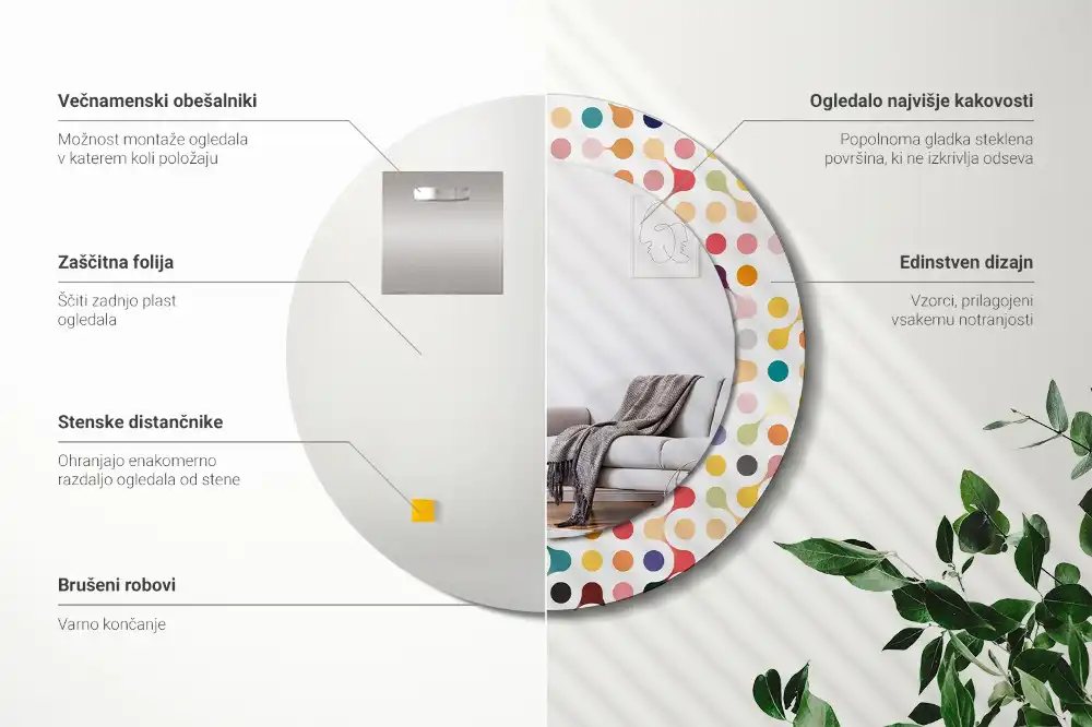 Okroglo stensko okrasno ogledalo Pike pop arta