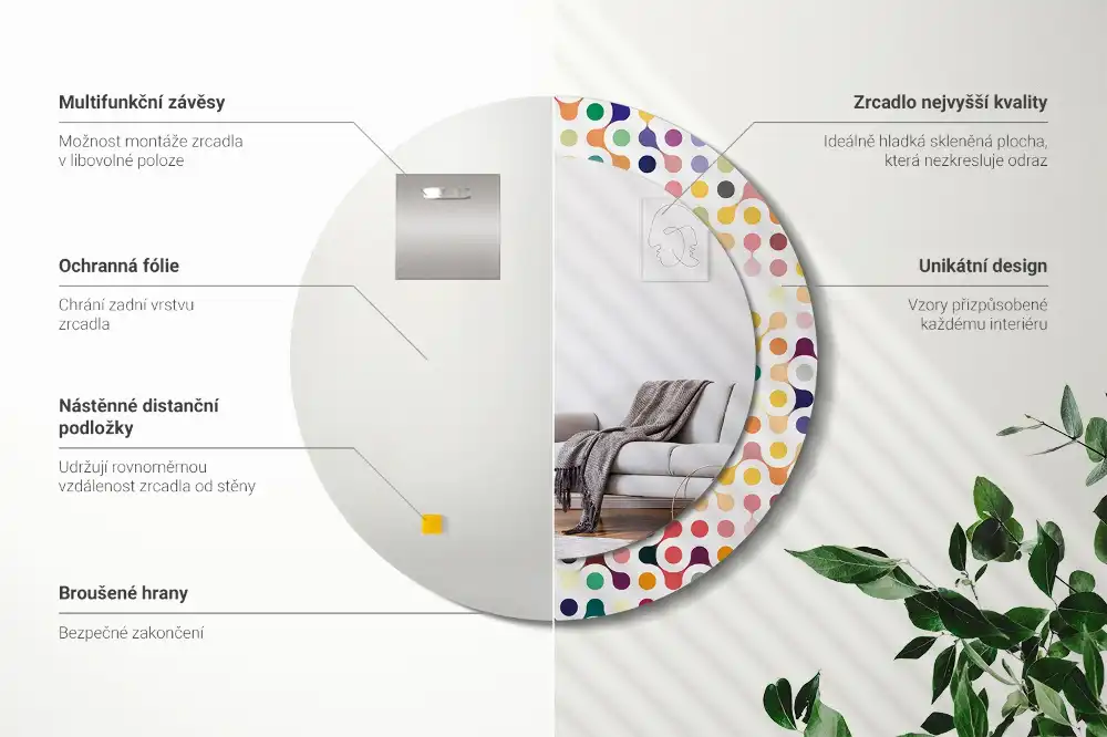 Okroglo stensko okrasno ogledalo Pike pop arta