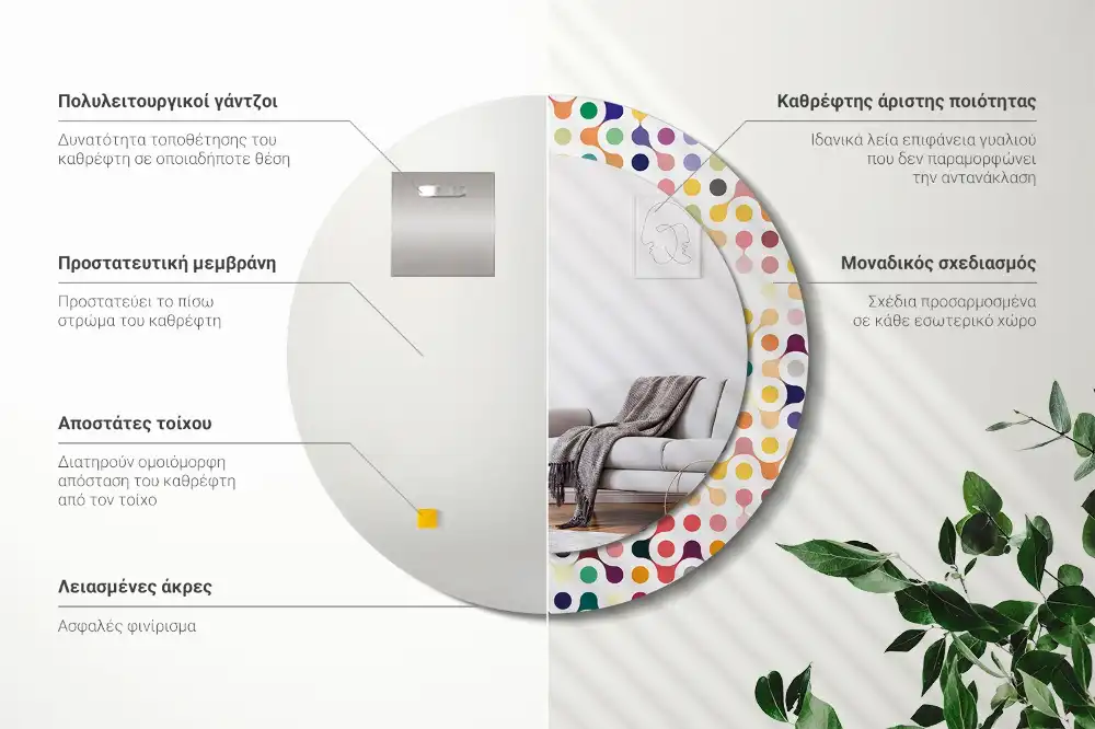 Okroglo stensko okrasno ogledalo Pike pop arta