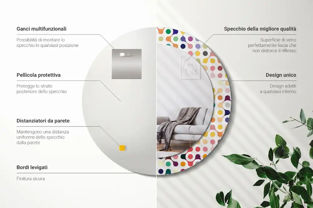 Okroglo stensko okrasno ogledalo Pike pop arta