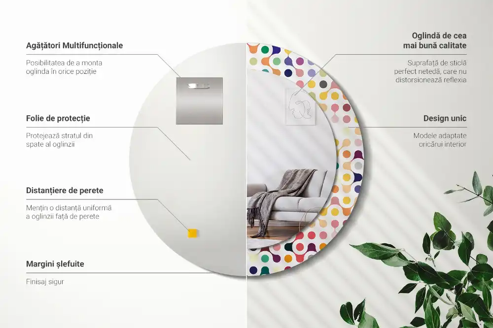 Okroglo stensko okrasno ogledalo Pike pop arta