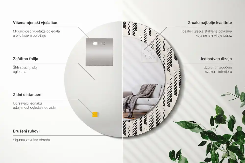 Okroglo stensko okrasno ogledalo Črtasti vzorec